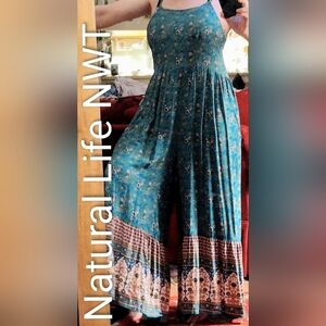 Natural Life Zoe Overalls Wideleg Jumper In Teal-blue Floral